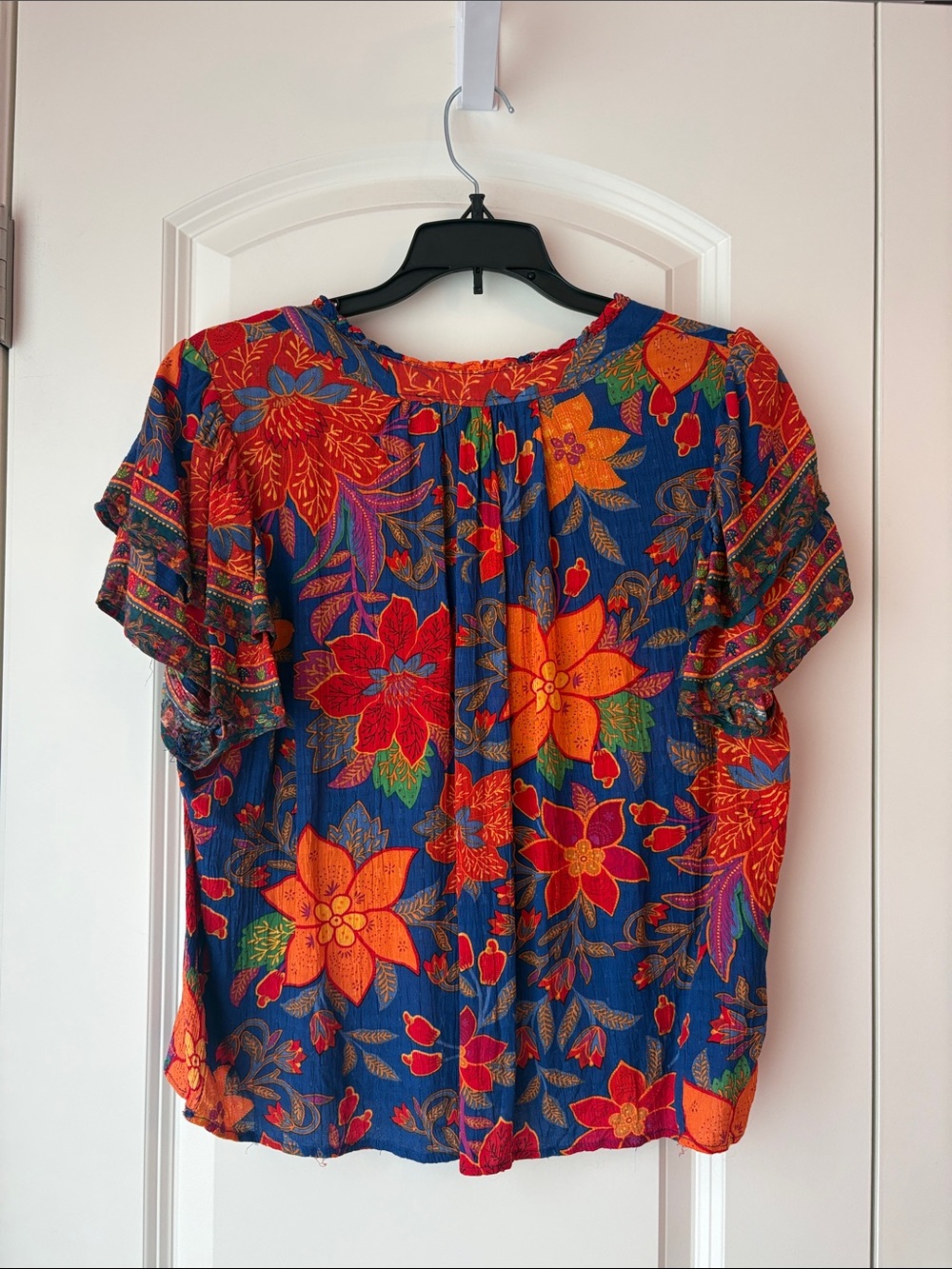 Rachel Zoe Multicolored Floral Short Sleeve V-Neck Top Size Large - Picture 6 of 8